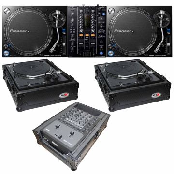 (2) Pioneer PLX-1000 Direct Drive Turntables with DJM-450 2-Channel Mixer & Black ATA Cases Professional DJ Package