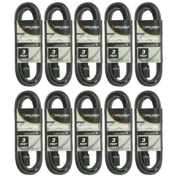 (10) American Audio EC-163-3 Black 3FT 16 Gauge AC Extension Cords Small Image