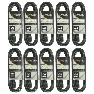 (10) American Audio EC-163-25 Black 25FT 16 Gauge AC Extension Cords