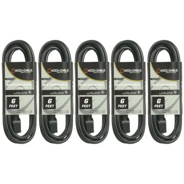 (5) American Audio EC-163-6 Black 6FT 16 Gauge AC Extension Cords