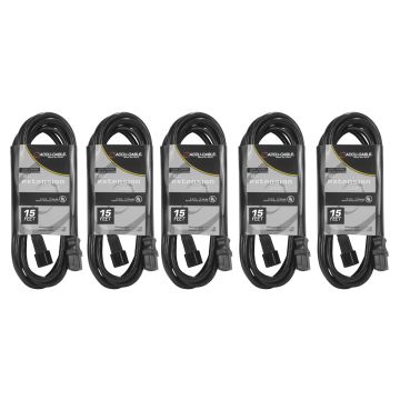 5 Pack ECCOM-15 15FT AC Extension Cords