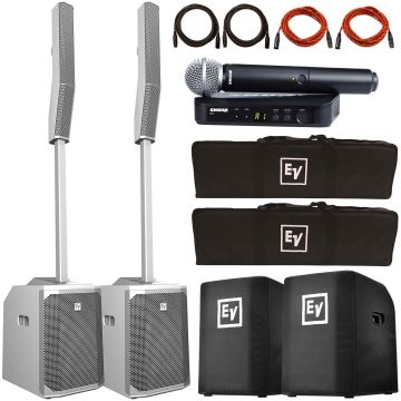 Electro-Voice Evolve 50 Portable Bluetooth White Column PA Systems with Covers & Shure Handheld Wireless System Package