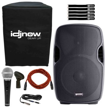 Gemini AS-1200P Active 12" Speaker with Samson Handheld Dynamic Vocal Microphone & Red Cable Package