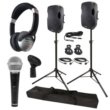 Gemini AS-15P Active Speakers with 15" Woofers Duo Plus Bundle