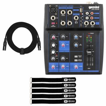 Gemini GEM-05USB 5 Channel USB Podcast Mixer with Cable Package