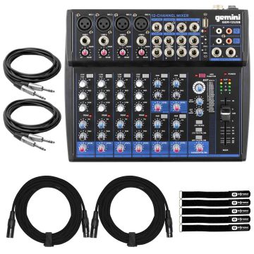 Gemini GEM-12USB 12 Channel Podcast USB Mixer with Cables Package