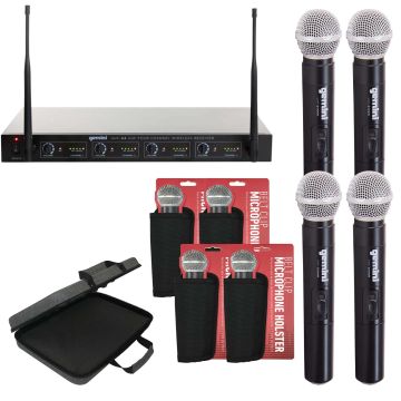 Gemini UHF-04M Four Channel Wireless Microphone System with Carry Case Package