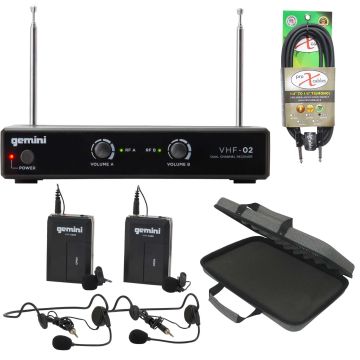 Gemini VHF-02HL Dual Channel VHF Lavalier Wireless System with Case