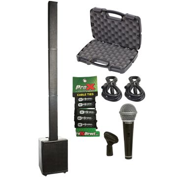 Gemini WRX-843 Powered Column Array PA Speaker System with Microphone & Case Package