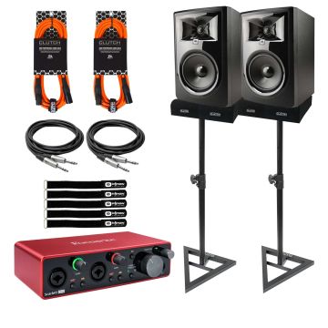JBL Professional 306P MkII Powered 6" Studio Monitors with Focusrite Scarlett 2i2 3rd Generation USB Audio Interface Package