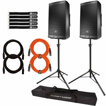 (2) JBL Professional EON612 12" 2-Way Multipurpose Powered Speakers with Stands & Cables