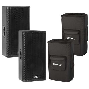 (2) QSC KW152 1000 Watt 2-way Active Speaker with 15" Woofers & Covers Package