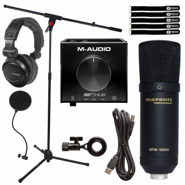 M-Audio AIR Hub Interface with Marantz Podcasting Mic & Boom Stand