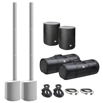 (2) LD Systems MAUI 5 White Ultra Portable Column PA System with Mixer and Bluetooth with Cases & Cables Package