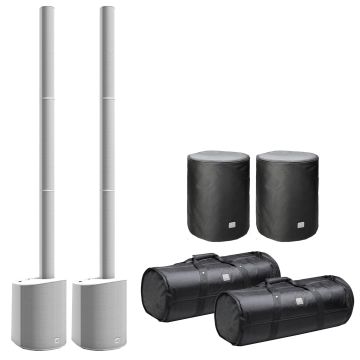 (2) LD Systems MAUI 5 White Ultra Portable Column PA Systems with Mixers and Bluetooth & Cases Package