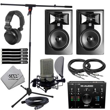 MXL 990 Complete Mic Bundle with 6" Monitors & M-Audio Interface