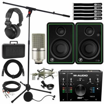 MXL 990 Condenser Microphone with Mackie Monitors & M-Audio Interface