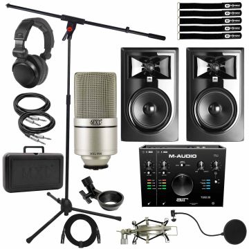 MXL 990 Microphone with JBL 6" Monitors & M-Audio Audio Interface