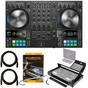 Native Instruments Traktor Kontrol S4 MK3 4-Channel DJ System with Odyssey Black Flight Zone Case & Strip Light Kit Package