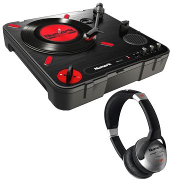 Numark PT01 Scratch Portable Turntable with HF125 Collapsible DJ Headphones Package