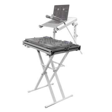 Odyssey LTBXS2MTCPWHT X-Stand Combo Pack Dual Tier Heavy-Duty Folding Stand with Microphone Boom and Laptop / Gear Shelf Luxe White Series