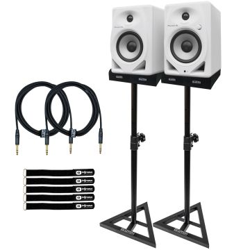 Pioneer DJ DM-50D-W/CMXEG White Monitor Speakers with Monitor Stands