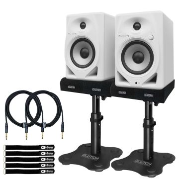 Pioneer DJ DM-50D-W/CMXEG White Monitors with Desktop Monitor Stands