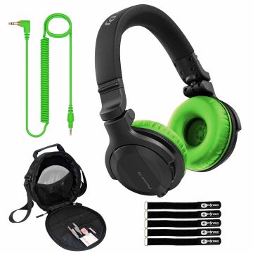 Pioneer DJ HDJ-CUE1BT Black Wireless Headphones with Green Ear Pads