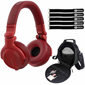 Pioneer DJ HDJ-CUE1BT Red Bluetooth Headphones with Gear Bag