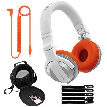 Pioneer DJ HDJ-CUE1BT White Wireless Headphones with Orange Ear Pads