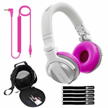 Pioneer DJ HDJ-CUE1BT White Wireless Headphones with Pink Ear Pads