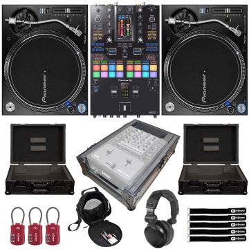 Pioneer PLX-1000 Turntables with PDJM-S11 Mixer & Black Cases