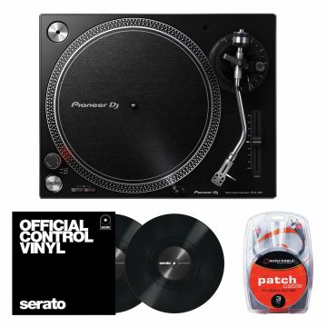Pioneer PLX-500 High-Torque Black Direct Drive Turntable with Serato Performance Series Black 12” Control Vinyls Package