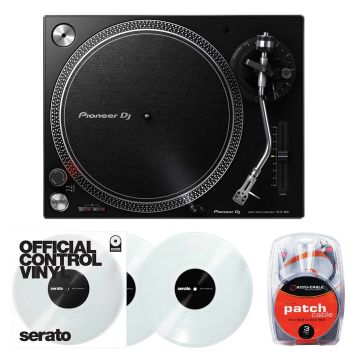 Pioneer PLX-500 High-Torque Black Direct Drive Turntable with Serato Performance Series Clear 12” Control Vinyls Package