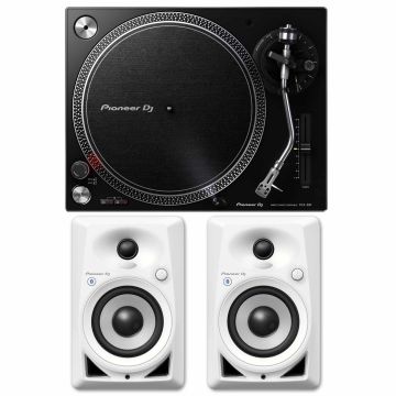 Pioneer PLX-500 High-Torque Direct Drive Black Turntable with 4-inch Bluetooth Monitor Speakers Package