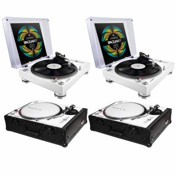 (2) Pioneer PLX-500 High-Torque Direct Drive Turntables (white) with ProX Black Turntable Cases