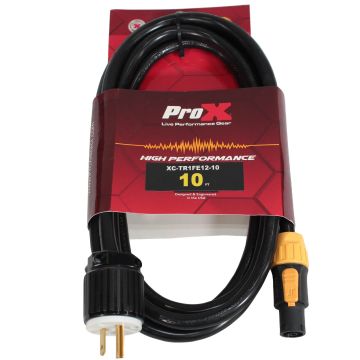 ProX 10 foot 12AWG 120VAC Male Edison NEMA 5-15P to TRUE1 powerCON Male Cable