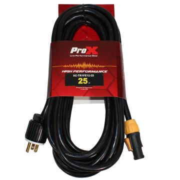 ProX 25 foot 12AWG 120VAC Male Edison NEMA 5-15P to TRUE1 powerCON Male Cable