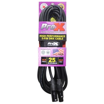 ProX XC-5PDMX25 25' 5PIN DMX XLR5-M to XLR5-F High Performance Cable
