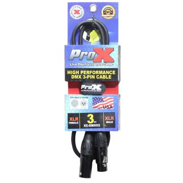 ProX XC-DMX03 3FT DMX XLR3-M to XLR3-F High Performance Cable