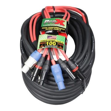 ProX XC-PWC14-DXLR100 100 FT Jumper PowerCon and Dual XLR Link Cable