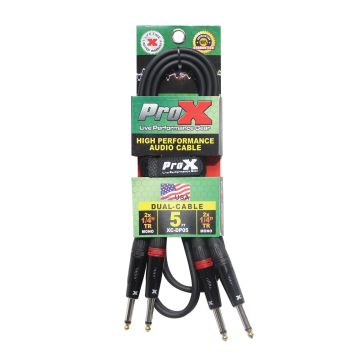 ProX 5FT Dual 14-inch TS to Dual 14-inch TS Unbalanced High Performance Audio Cable [XC-DP05]