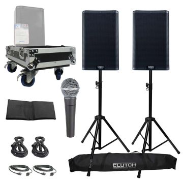 QSC K10.2 10" Two-Way 2000W Active Speakers with Mic & Case Package