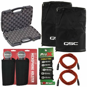 QSC K10 Outdoor Fabric Mesh Speaker Covers with 17” Storage Case and Accessories Duo Package
