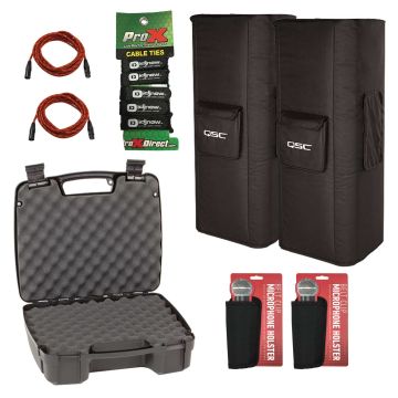 QSC KW153 Protective Speaker Covers with 17" Storage Case and Accessories Duo Package