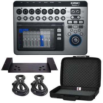 QSC TouchMix-8 Compact Digital Mixer with Rack Mounting Kit & Case Package