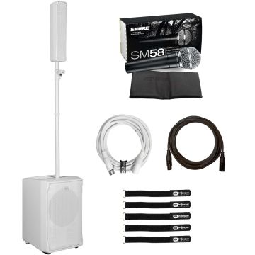 RCF Evox Jmix8 Active Two Way White Array Music System with Shure Vocal Microphone Package