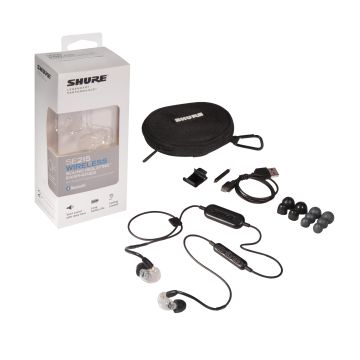 Shure SE215 Wireless Sound Isolating Earphones with Bluetooth Enabled Communication Cable in Clear