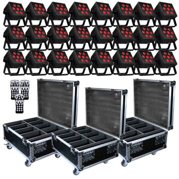 (24) Blizzard Lighting SkyBox EXA RGBAW+UV Rechargeable Wireless LED Par Lights & Road Cases Package Small Image