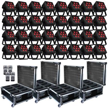 (32) Blizzard Lighting SkyBox EXA RGBAW+UV Rechargeable Wireless LED Par Lights & Road Cases Package Small Image
